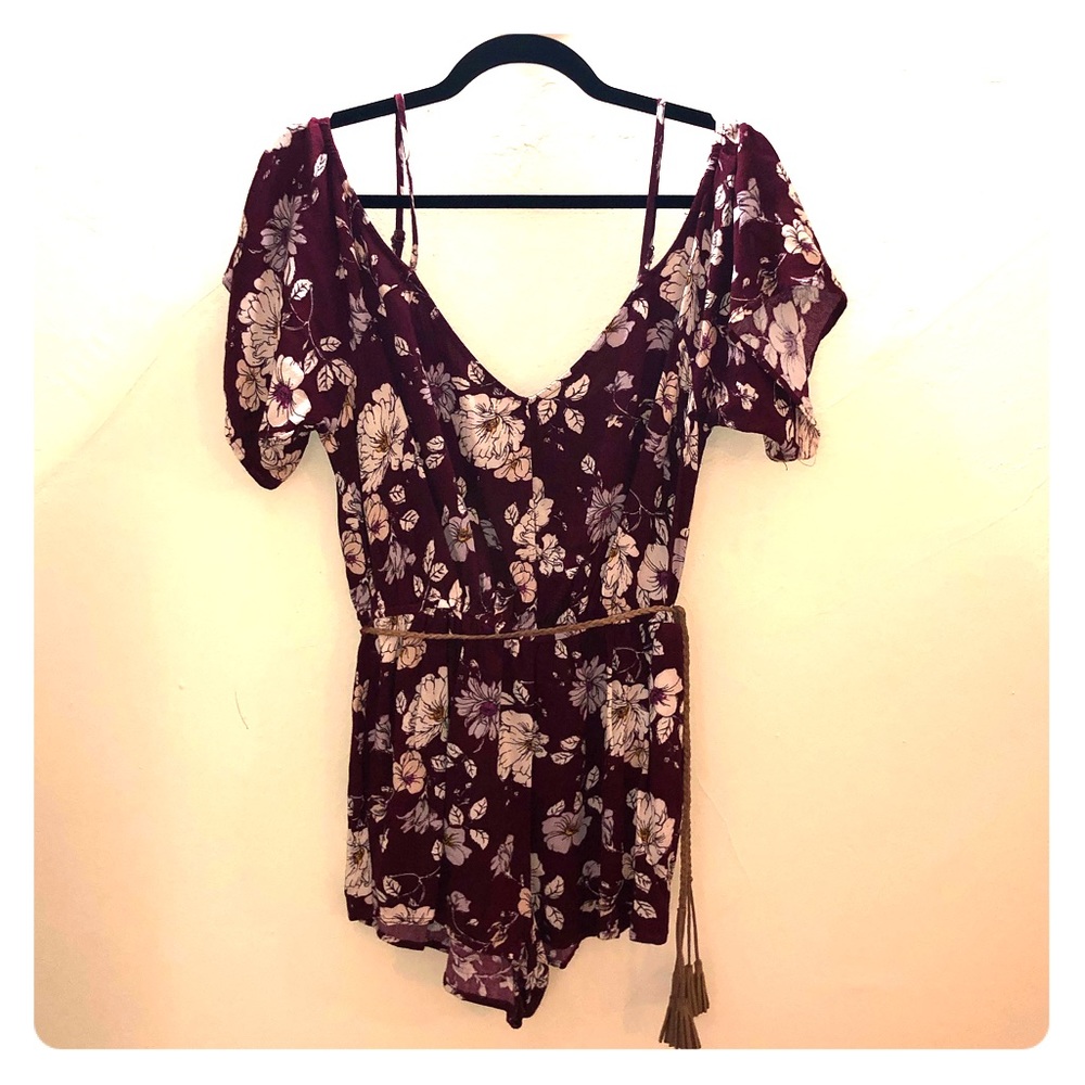 Maroon / Burgundy / Garnet Floral Romper